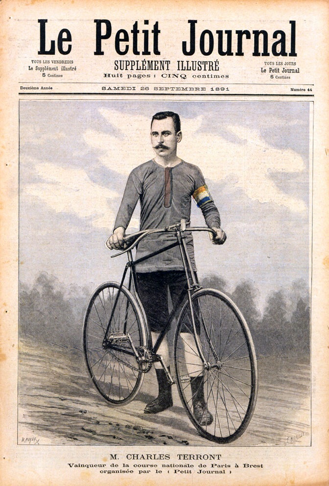 Vintage Poster showing Frenchman Charles Terront and his bicycle