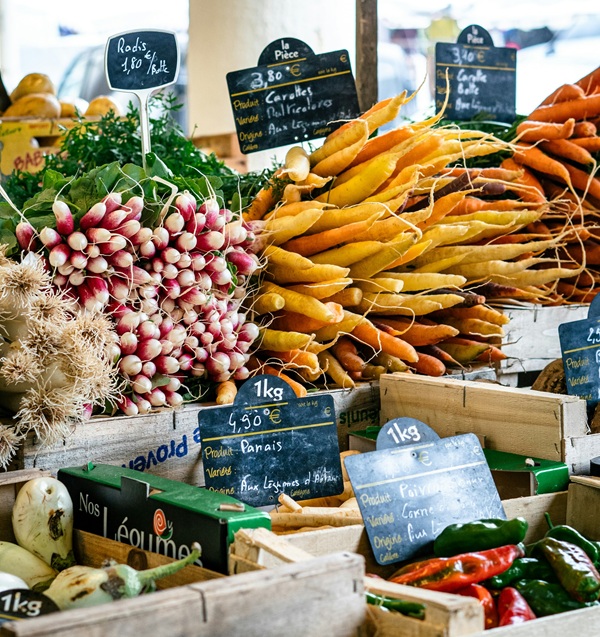 Close up of vegetables in a French market