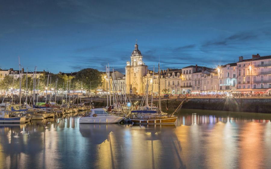 Photo of La Rochelle, France's Atlantic coast, in the evening with boats in the harbour