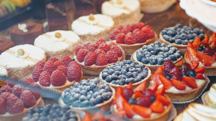 Irresistable French patisserie - raspberry and blueberry tarts