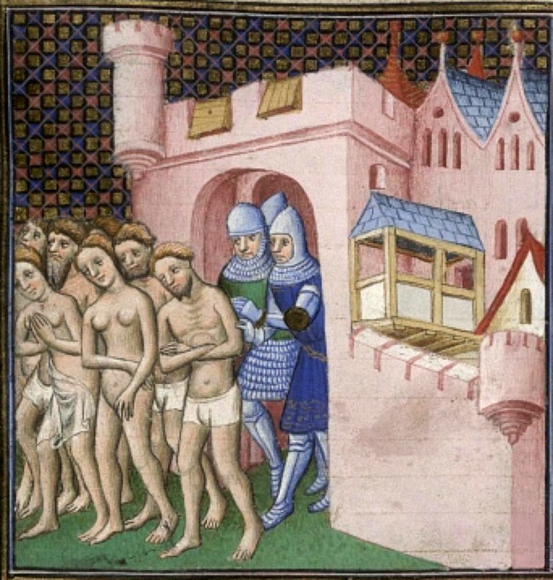 Artistic depiction of the Cathars being expelled from Carcassonne