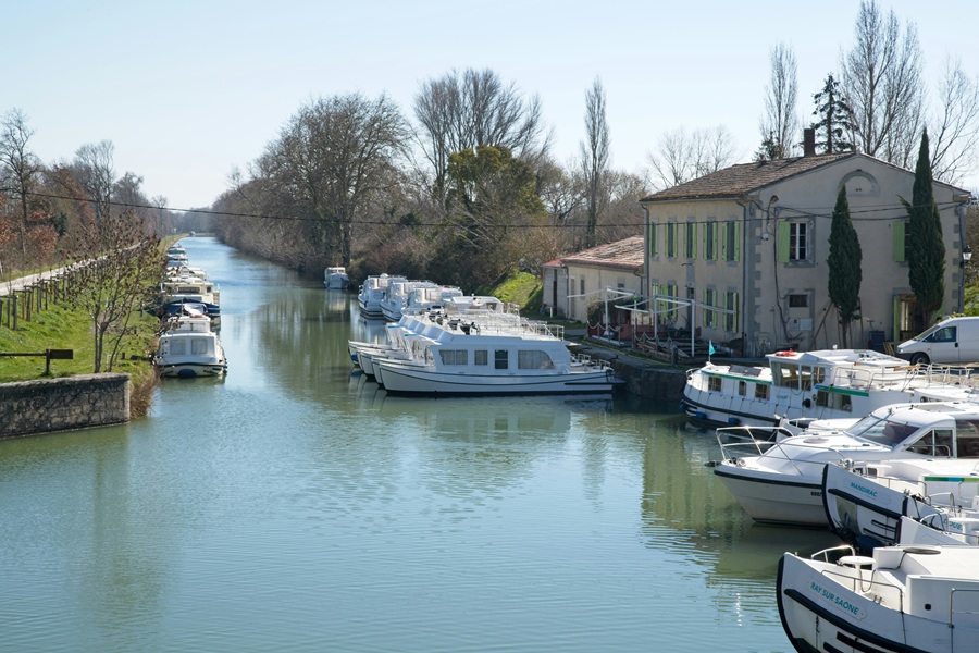 Boats on the Canal du Midi in southwest France